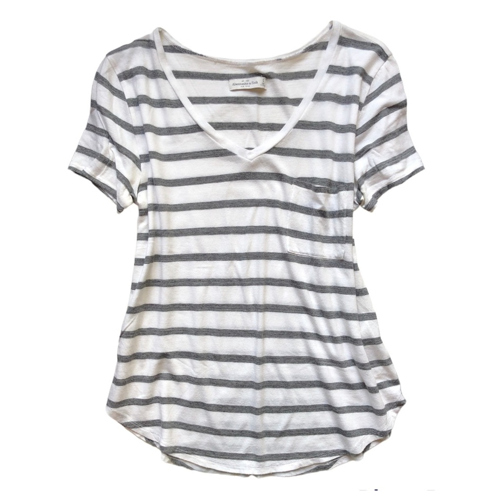 ABERCROMBIE & FITCH Short Sleeved Tee White and Grey Stripe Size Small